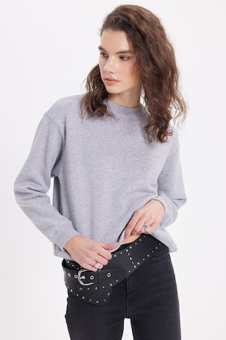 Tudors Kadın Oversize Geniş Kesim Pamuklu Bisiklet Yaka Gri Sweatshirt-39925 Gri