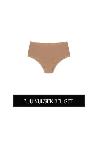 Cotvie Kahve Pamuklu Yüksek Bel 3'lü Set Külot Kahve