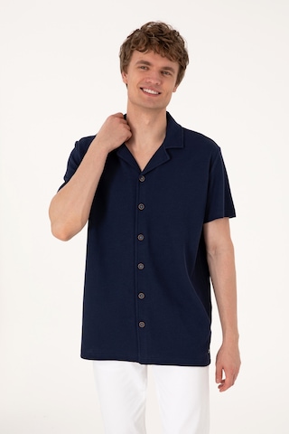 U.S. Polo Assn. Erkek Lacivert Apaş Yaka Kısa Kollu Örme Gömlek 50306977-VR033