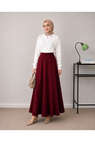 Unika Boutique Kadın Scuba Beli Lastikli Kloş Etek Bordo