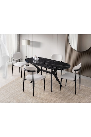 Star Polo Siyah Mermer Mutfak Masa Sandalye Takımı 82x138 Siyah