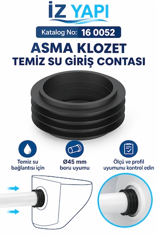 İz Yapı Asma Klozet Temiz Su Giriş Contası 45 Mm Kanatlı Gömme Rezervuar Boru Contası Siyah