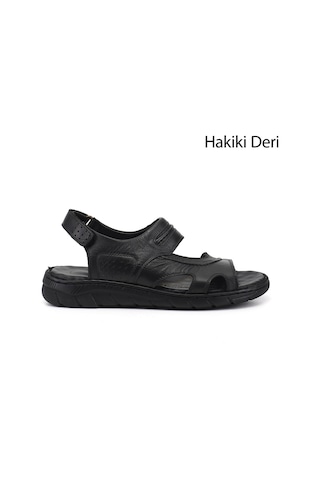 Gönderi(R) Gönderi R Erkek Siyah Ayarlanabilir Cırt Bantlı Hakiki Deri Sandalet Dyma83242831