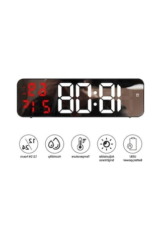 Kırmızı Led Ekranlı Nem Ölçer Ve Masa Alarm Saati 120x60
