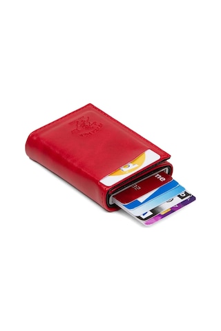 Tuldar Erkek Rfıd Otomatik Çekim Koruyucu Mekanizmalı Kağıt Para Bölmeli Hediyelik Kartlık Cüzdan Tul601 - Kırmızı