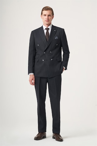 İmza Lacivert-gri Kırlangıç Yaka Çizgili Kruvaze 6 Drop Slim Fit Tam Astar Esnek Takım Elbise 1001260286 Lacivert - Gri