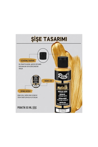 Rich Mastermix Akrilik Boya 12 Renk 60 Ml 1 Paket Metalik Renkler Akrilik Boya 12 Li Profesyonel Tuval Canvas Boyası Çok Renkli