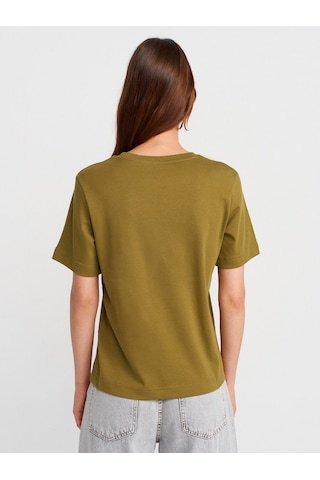 Dilvin 31763 Bisiklet Yaka T-shirt-yağ Yeşil Yağ Yeşil