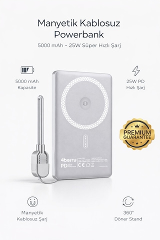 Y353s Powerbank 5.000 Mah Magnetıc Wıreless Gri