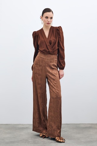 Sateen Jakarlı Salaş Pantolon - Kahve Kahverengi