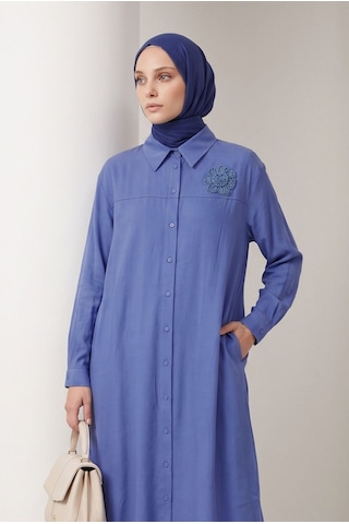 Armine Trend Çiçek Detaylı Uzun Tunik İndigo 26yt403
