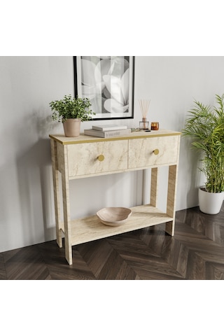 Traverten Desenli Modern Dresuar, 2 Çekmeceli 90cm Mermer Desenli - Tamamı Mdf