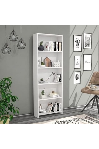 Lilium 5 Raflı Dekoratif Kitaplık Beyaz Çok Renkli