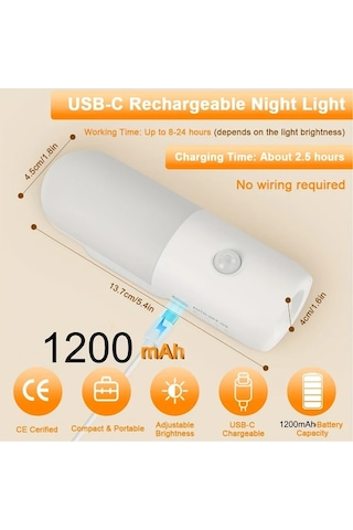 Motion003 1200mah 2 Adet Şarj Edilebilir Hareket Sensörlü Gece Işıkları 3 Renk Seçeneği Ahşap