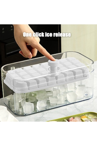 Hangfox Dondurucu Buz Kalıbı Seti - 32 Adet Buz Küpü, Basarak Çıkarma Fonksiyonu, Kapaklı Depo Kutusu Ve Buz Kaşığı İle Uzay Tasarrufu Çok Renkli