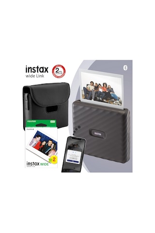 Fujifilm Instax Wide Link Akıllı Yazıcı + 20'li Film + Deri Çanta + Stand 4 Gri