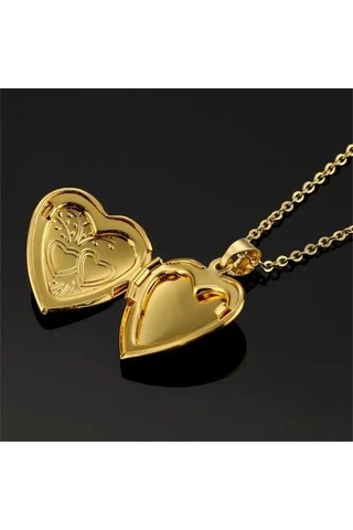 Paslanmaz Çelik Kalp Şeklinde Açılabilir Kilitli Fotoğraf Çerçevesi Fotoğraf Kutusu Çift Kalp Altın Kolye Altın