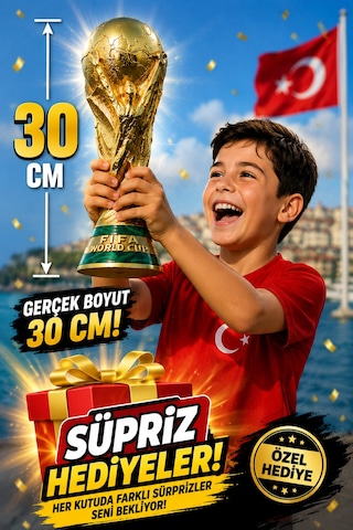 Süpriz Hediyeli Dünya Kupası 30 Cm Gold Kaplama Ve Yeşil Şeritlerle Altın