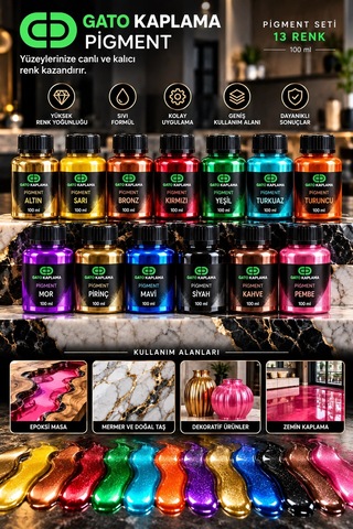 Gato Kaplama Solvent Bazlı Transparan Sıvı Pigment Boya Seti 13 Renk X 100 Ml Renklendirici