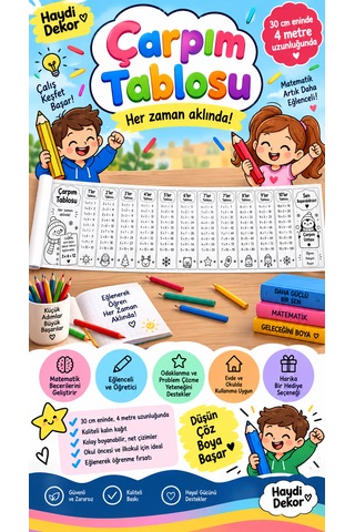 Haydi Dekor Eğlenceli Çarpım Tablosu Eğitim Rulosu 30 Cm X 4 Metre 1 Den 10 A Çarpma Işlemleri Ilkokul Matematik Öğrenme Ve Eğlenme Rulosu 1 Adet