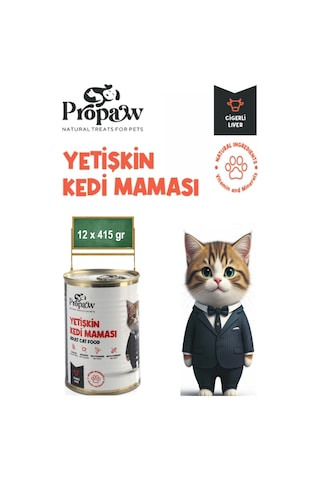 Propaw Ciğer Parça Etli Jöleli Premium Tahılsız Yetişkin Kedi Maması 12 x 415 G