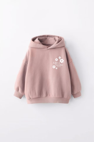 Kız Çocuk Lifes Garden Baskılı Kapüşonlu Manşetli Sweatshirt Pudra