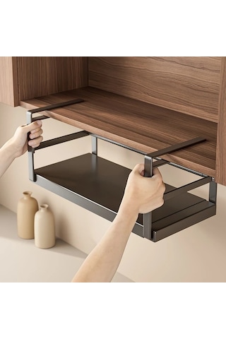 Honeybeeshop 1 Adet Siyah Büyük Ayarlanabilir Metal Dolap Rafı Baharat Şişeleri Ve Soslar İçin Genişletilebilir Mutfak Depolama Rafı