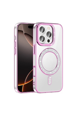 Teleplus Apple Uyumlu iPhone 16 Pro Max Kılıf Karetta Diamod Taş Desenli Magsafeli Kapak