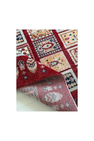 Alize Patchwork Esintili Etnik Desenli Kırmızı Halı - Modern Klasik Oda Ve Salon Halısı Kırmızı