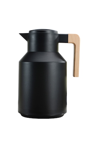 Monyee 1l Evcil Cam Fıçıklı Isı Saklama Potu - Çift Katlı Vakumlu, Isı/sıcaklık Koruyucu, Ahşap Saplı Kahve/su Potu Siyah Siyah