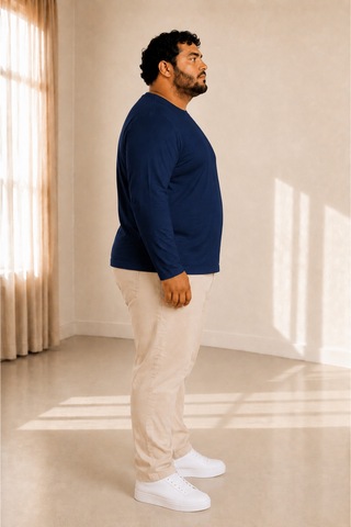 Sngl Tekstil Erkek Büyük Beden Oversize Uzun Kollu V Yaka T-shirt 3xl 4xl 5xl 6xl 7xl 8xl 9xl Lacivert