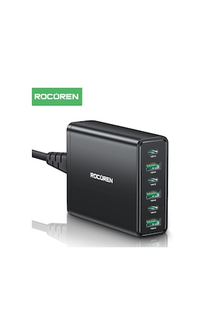 Rocoren 60w 3 Type-c Ve 3 Usb-a 6 Portlu Şarj Cihazı Masaüstü Şarj İstasyonu