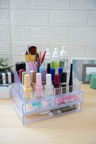 Vivart Şık Tasarım Büyük Boy 3 Çekmeceli Makyaj Ve Kozmetik Düzenleyici Organizer Set Şeffaf Beyaz