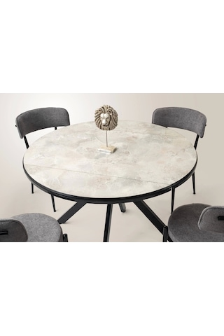 Ahşap Yuvarlak Açılır Büyüyen Yemek Masası Parlak Koyu Gri 70x120cm Gri