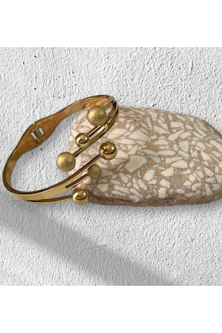 Çelik Bileklik - Kararmaz Kalın Gold Çelik Trend Kelepçe Bileklik