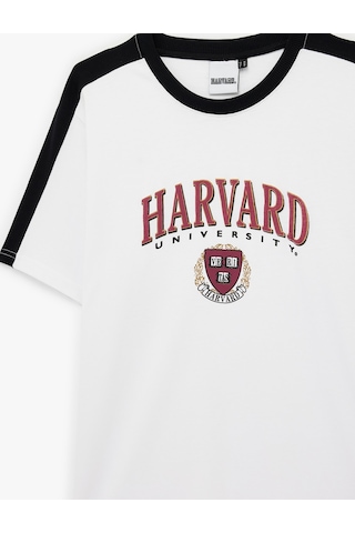 Koton Regular Fit Kısa Kollu Renk Kontrastlı Bisiklet Yaka Baskılı Harvard Lisanslı Tişört Beyaz 6sam10035mk Beyaz