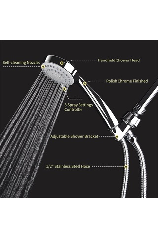 Yaozixa 3 Modlu Krom El Duş Başlığı - Paslanmaz Hortum Ve Ayarlanabilir Askı Seti Gümüş