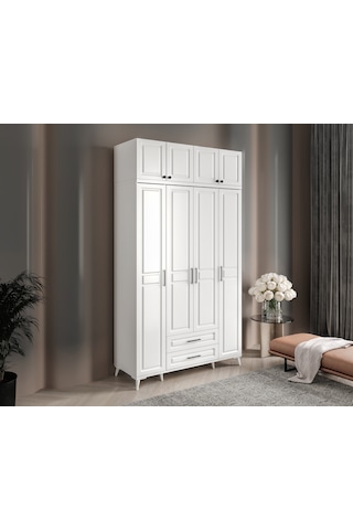 GuneyStore Gözde 4 Kapaklı Yüklüklü Komple MDF Beyaz Gardırop