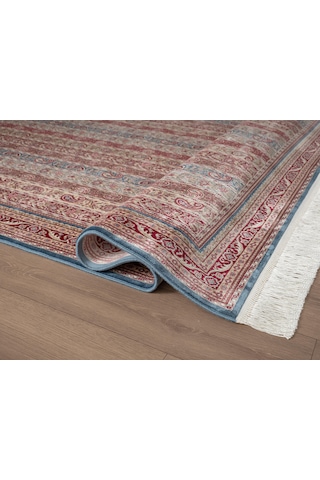 Imperial Luxe Il006r Koyu Mavi Kırmızı Halı Çerçeve Klasik Desen 100 Tarak Bambu Viskon İpek Serisi-713 Mavi