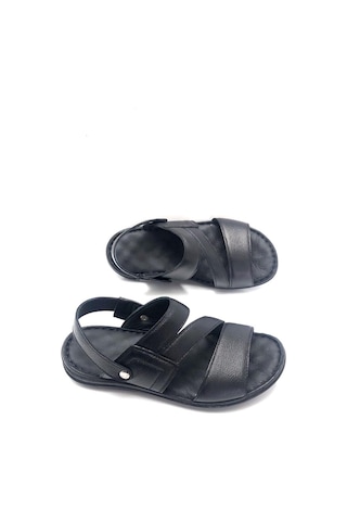 Deritarz Tam Ortopedik Deri Masajlı Erkek Sandalet Siyah