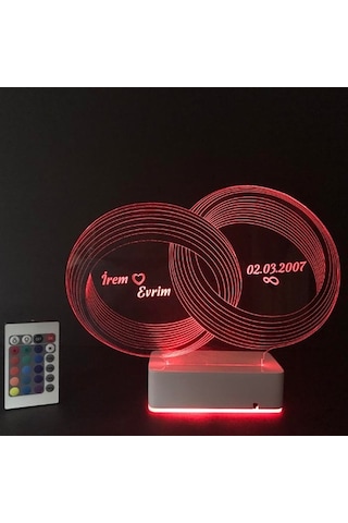 Sevgiliye Özel 3D Alyans Nişan Yüzükleri Masaüstü Led Lamba