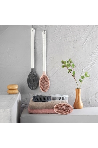 Mainshop Çift Taraflı Banyo Duş Vücut Fırçası Yumuşak Uzun Saplı Sırt Kese Masaj Fırçası Pembe Renk M-152