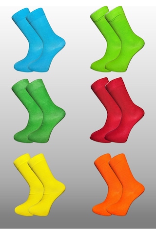 Erkek Çok Renkli Soket Uzun Düz Çorap Dikişsiz 6'lı Paket Çok Renkli