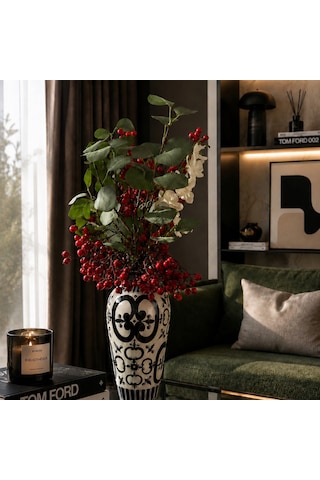 Atelier4you Noir Bloom El Boyaması Seramik Vazo Dekoratif Tasarım Vazo Beyaz - Siyah