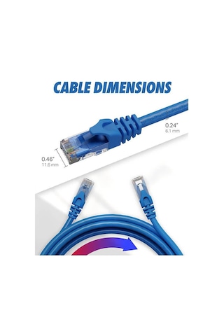 Koodmax 20m Cat6 Kablo Ethernet Internet Network Ağ Patch Kablosu Fabrikasyon Presli Mavi - 20 Metre