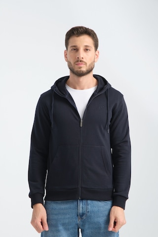 Shooter Sportwear Shooter Erkek Üç İplik Şardonsuz Fermuarlı Kapüşonlu Sweatshirt Lacivert