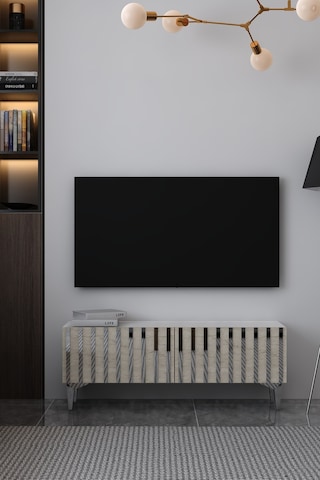 120dhdts6btg Aden Pleksi Desenli Tv Sehpası Beyaz-traverten-gümüş