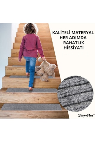 Kare Kaymaz Tabanlı Ve Yıkanabilir Merdiven Basamak Halısı - Gri / Adet Olarak Satılır Null