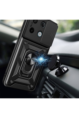 Xiaomi Redmi Note 13 Pro 5g Kılıf Kamera Koruma Sürgülü Antishock Magnetic Yüzüklü Standlı Kapak