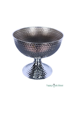 Yapay Çiçek Sitesi Metal Dekoratif Darbeli Vazo 22 Cm Gümüş Gümüş